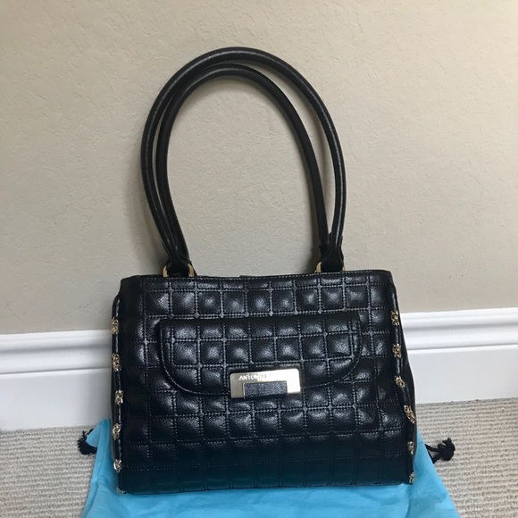 Leather bag/purse, classic look, gold hardware - Picture 1 of 5